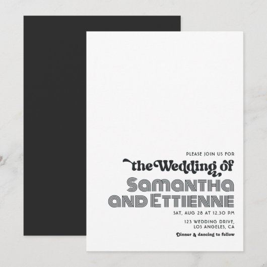 Invitation Mariage aux vibrations rétro funky (Devant / Derrière)