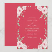Invitation Mariage aux vignes blanches et framboise (Devant / Derrière)