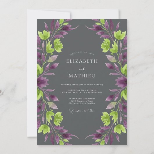 Invitation Mariage aux vignes Chartreuse et Améthyste (Devant)