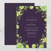 Invitation Mariage aux vignes chartreuse et prune (Devant / Derrière)