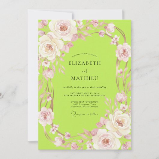 Invitation Mariage aux vignes Chartreuse Rose (Devant)