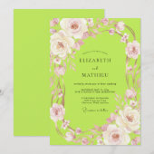 Invitation Mariage aux vignes Chartreuse Rose (Devant / Derrière)