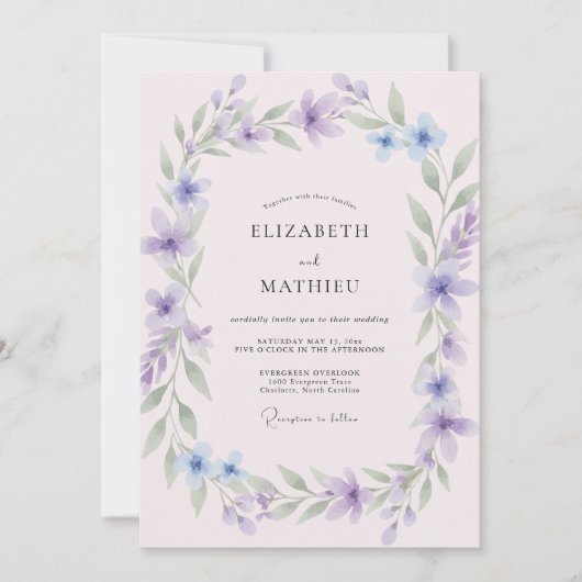 Invitation Mariage aux vignes de lilas pervenche (Devant)