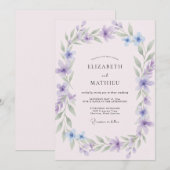 Invitation Mariage aux vignes de lilas pervenche (Devant / Derrière)