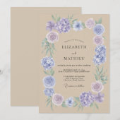 Invitation Mariage aux vignes de tan et pervenche (Devant / Derrière)