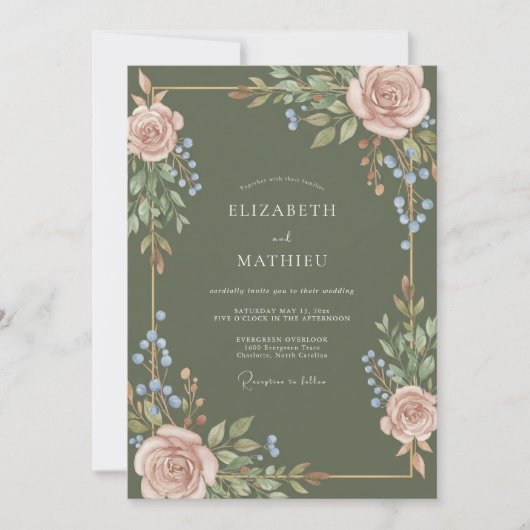 Invitation Mariage aux vignes de teint olive (Devant)
