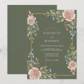 Invitation Mariage aux vignes de teint olive (Devant / Derrière)