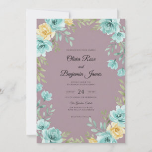 Invitation Mariage aux Vignes Jaune Cyan Mauve