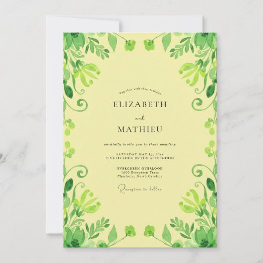 Invitation Mariage aux vignes jaune pâle (Devant)