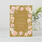 Invitation Mariage aux vignes roses et moutarde (Debout devant)