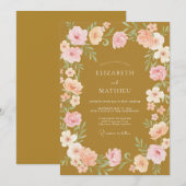 Invitation Mariage aux vignes roses et moutarde (Devant / Derrière)