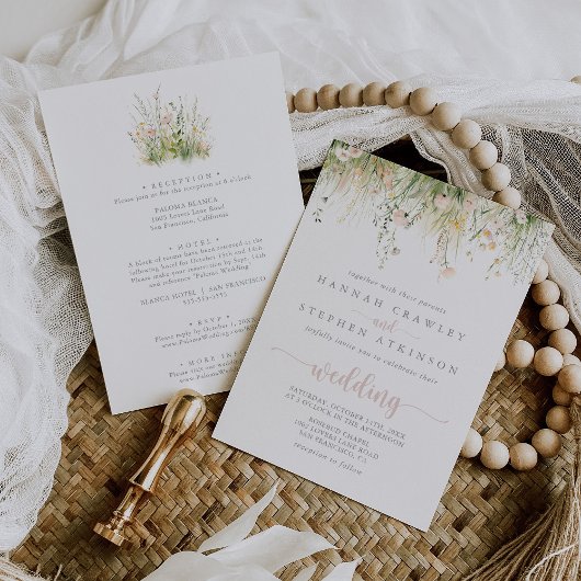 Invitation Mariage avant et arrière du Fleur sauvage Boho ver