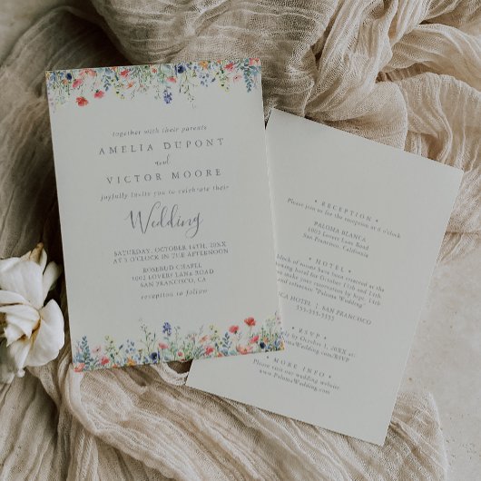 Invitation Mariage avant et arrière du Fleur sauvage multicou