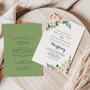 Invitation Mariage avant et arrière en feuillage vert floral