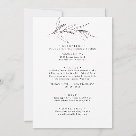 Invitation Mariage avant et arrière en feuillages illustrés (Dos)