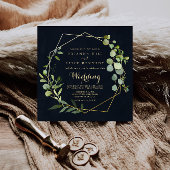 Invitation Mariage avant et arrière géométrique bleu or vert