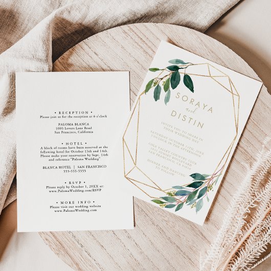 Invitation Mariage avant et arrière géométrique chic Gold