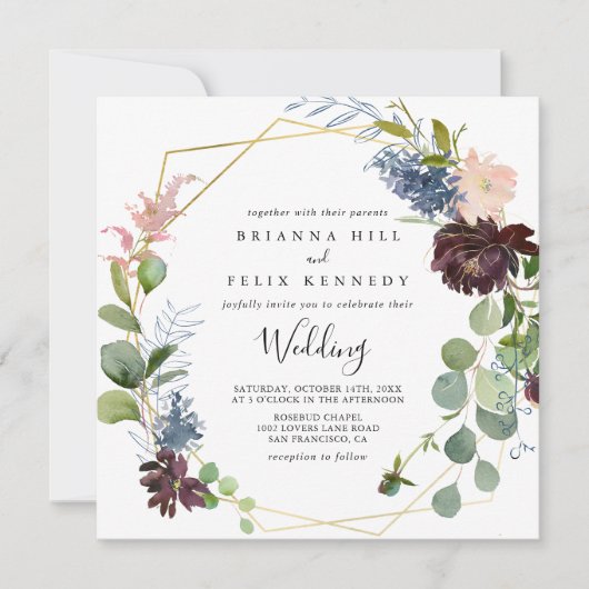 Invitation Mariage avant et arrière géométrique en or de Bour (Devant)