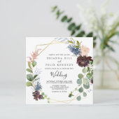 Invitation Mariage avant et arrière géométrique en or de Bour (Debout devant)