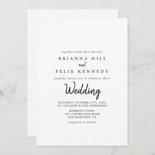 Invitation Mariage avant et arrière moderne (Devant / Derrière)