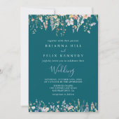 Invitation Mariage avant et arrière vert Fleur sauvage multic (Devant)