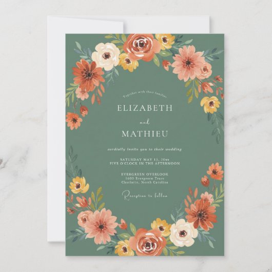 Invitation Mariage avec accent floral vert (Devant)