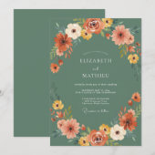 Invitation Mariage avec accent floral vert (Devant / Derrière)