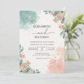 Invitation Mariage avec Arche Fleurie Corail et Turquoise (Debout devant)