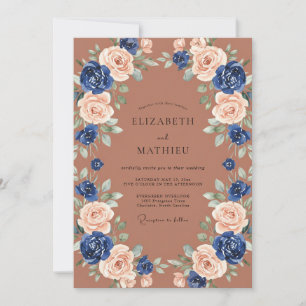 Invitation Mariage avec Arche Fleurie Rose Pâle et Marine