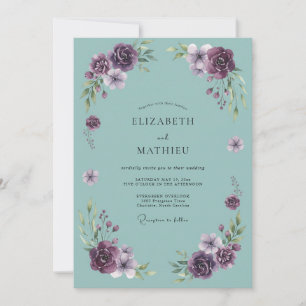 Invitation Mariage avec Arche Fleurie Violet Profond