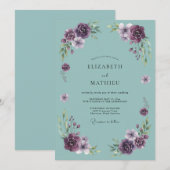 Invitation Mariage avec Arche Fleurie Violet Profond (Devant / Derrière)