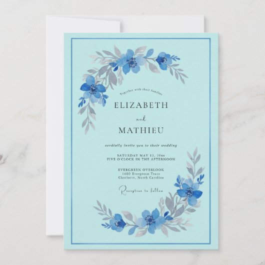 Invitation Mariage avec Arche Florale Bleu Ciel (Devant)