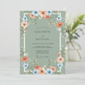 Invitation Mariage avec Arche Florale Bleu Corail (Debout devant)