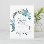 Invitation Mariage avec Arche Florale Bleu de Verre de Mer Té (Debout devant)