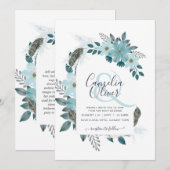 Invitation Mariage avec Arche Florale Bleu de Verre de Mer Té (Devant / Derrière)