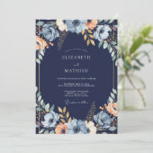 Invitation Mariage avec Arche Florale Bleu Marine (Debout devant)