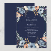 Invitation Mariage avec Arche Florale Bleu Marine (Devant / Derrière)
