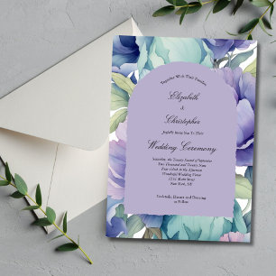 Invitation Mariage avec Arche Florale Bleu Violet Vert