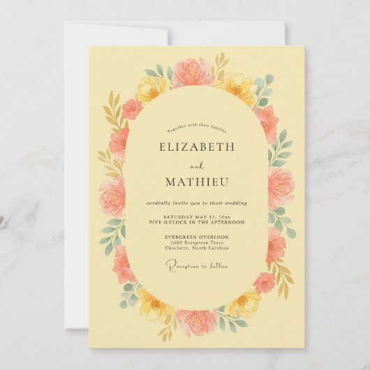 Invitation Mariage avec Arche Florale de Corail Jaune (Devant)