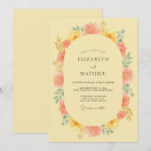 Invitation Mariage avec Arche Florale de Corail Jaune (Devant / Derrière)