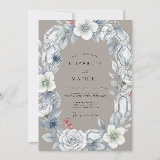 Invitation Mariage avec Arche Florale de Cristal Gris (Devant)