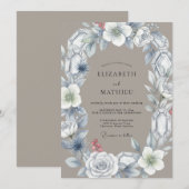 Invitation Mariage avec Arche Florale de Cristal Gris (Devant / Derrière)