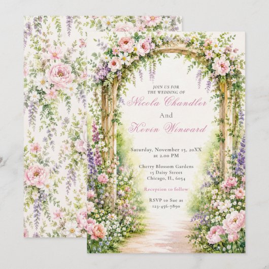 Invitation Mariage avec Arche Florale de Jardin (Devant / Derrière)