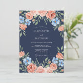 Invitation Mariage avec Arche Florale de Pêche Navy (Debout devant)