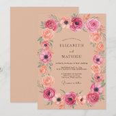Invitation Mariage avec Arche Florale de Quartz Rose (Devant / Derrière)