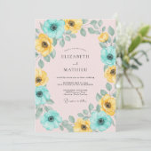 Invitation Mariage avec arche florale jaune sarcelle (Debout devant)