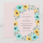 Invitation Mariage avec arche florale jaune sarcelle (Devant / Derrière)