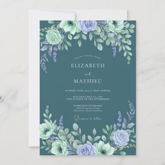 Invitation Mariage avec Arche Florale Lavande Sarcelle (Devant)