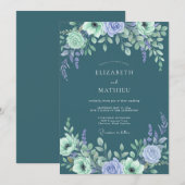 Invitation Mariage avec Arche Florale Lavande Sarcelle (Devant / Derrière)