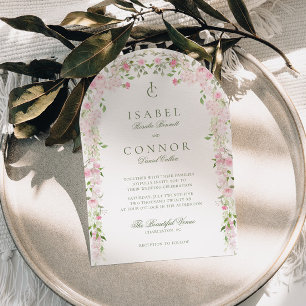 Invitation Mariage avec Arche Florale Rose Pâle et Verte